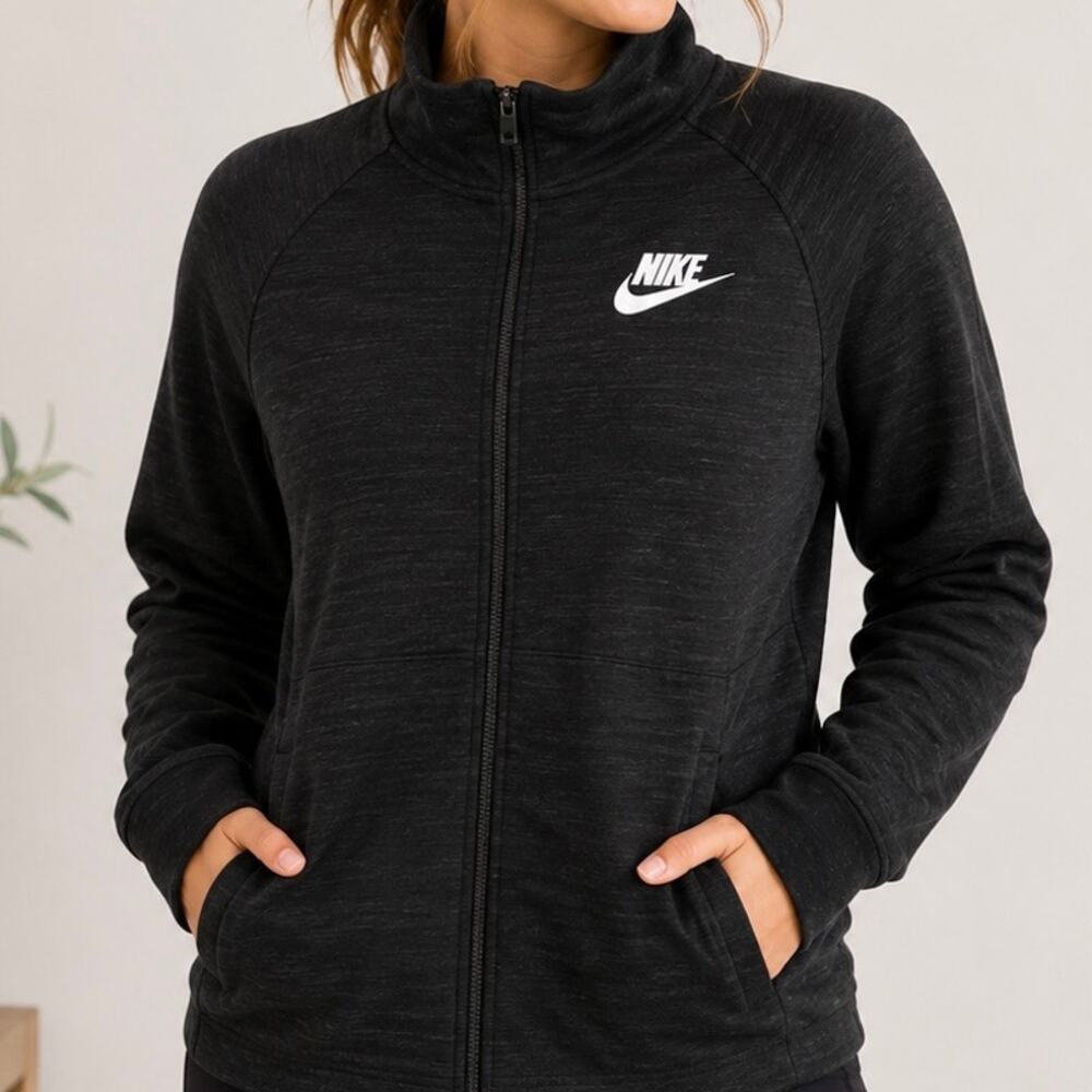 NIKE‎ | Black Gray Heathered Thick Full Zip Athletic Track Jacket | Size Large